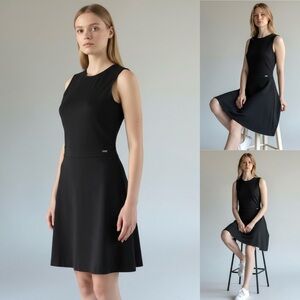 ARMANI Exchange Little Black Dress Fit & Flare Sleeveless Stretch Silver Logo
